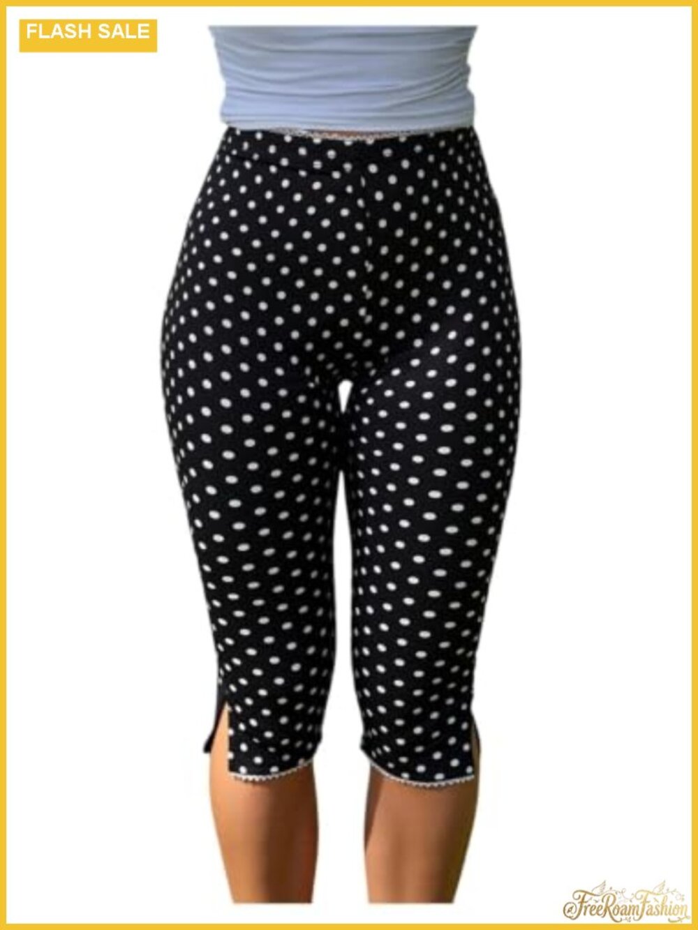 Animal Print High Rise Skinny Capri Leggings with Slit Hem